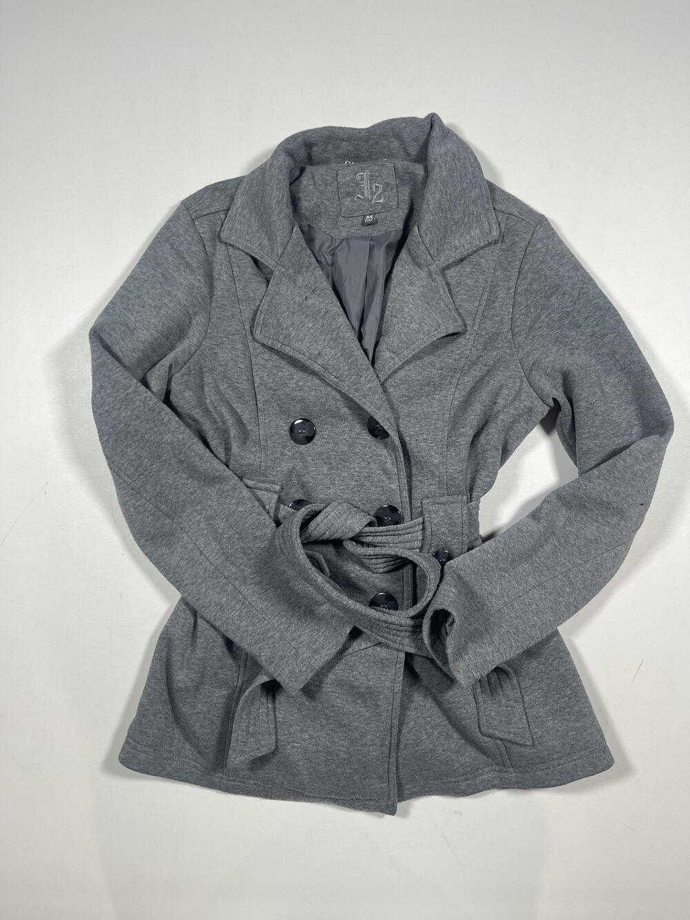 J2 Joe Jou Belted Coat Womens Medium Gray Fleece Trench Mid Length Button Lined